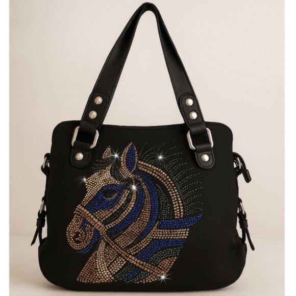 None Handbags - SALE Animal Print Rhinestone Bling Suede Hobo Shoulder Handbag Purse